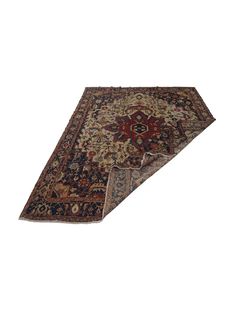 Fasa Antique Serapi 2442 Ivory Indigo Traditional Antique Rug