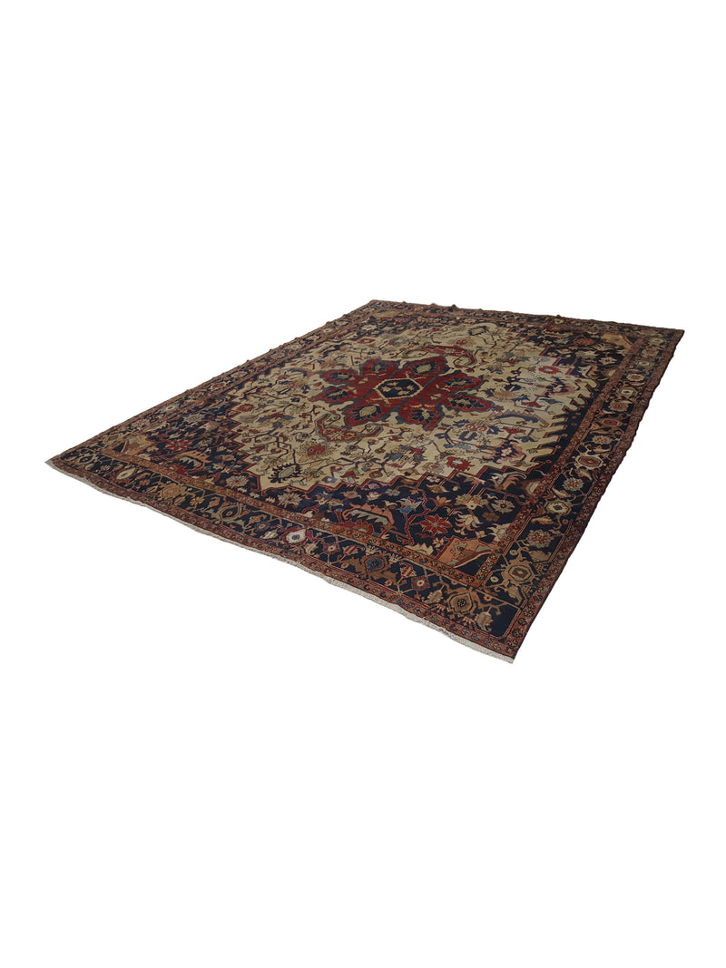 Fasa Antique Serapi 2442 Ivory Indigo Traditional Antique Rug