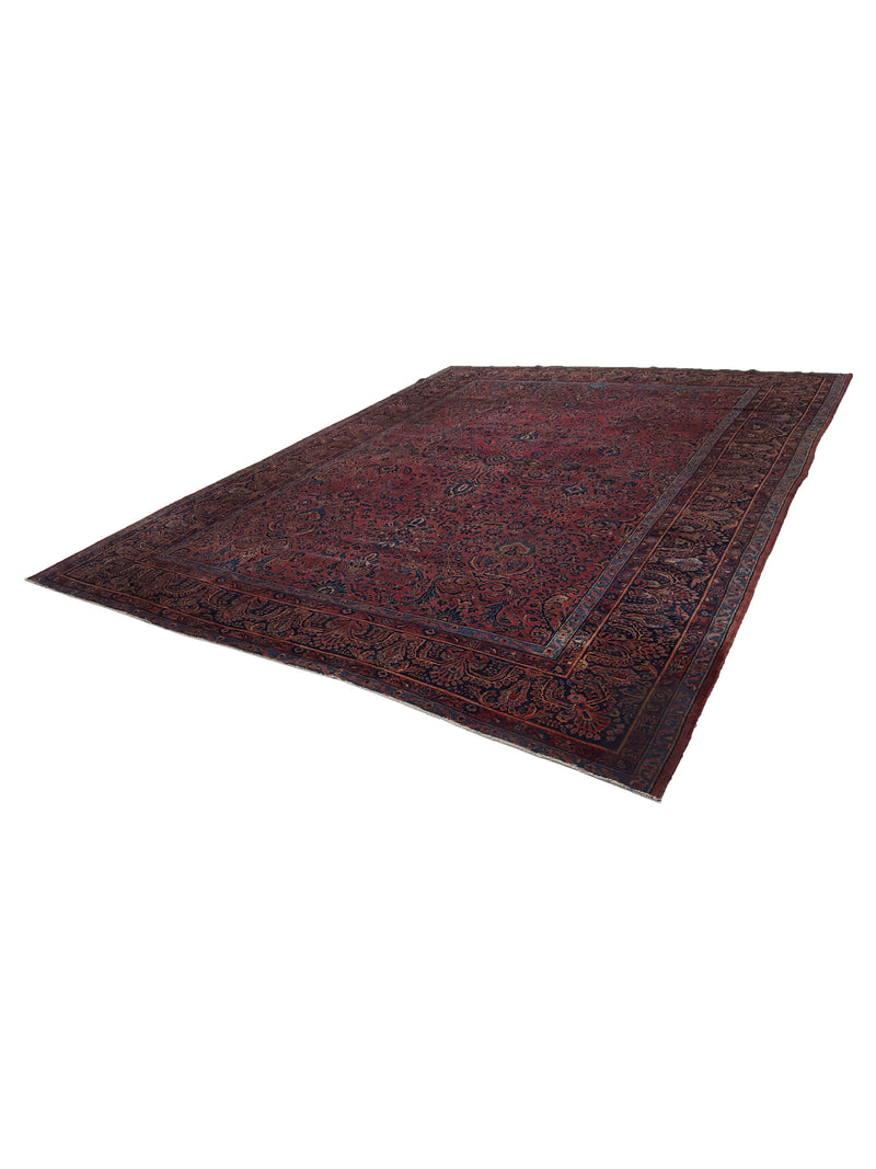 Fasa Antique Sarouk 2618 Burgundy Navy Traditional Antique Rug