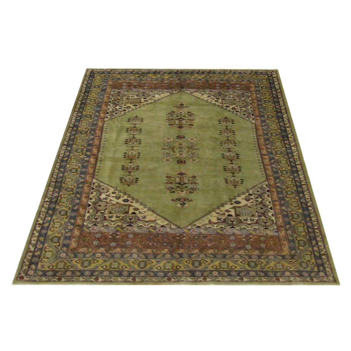 Fasa Antique Ushak 2653 Green Gold Traditional Antique Rug
