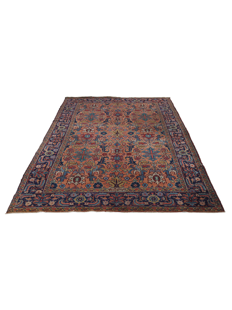 Fasa Antique Heriz 2837 Orange Indigo Traditional Antique Rug