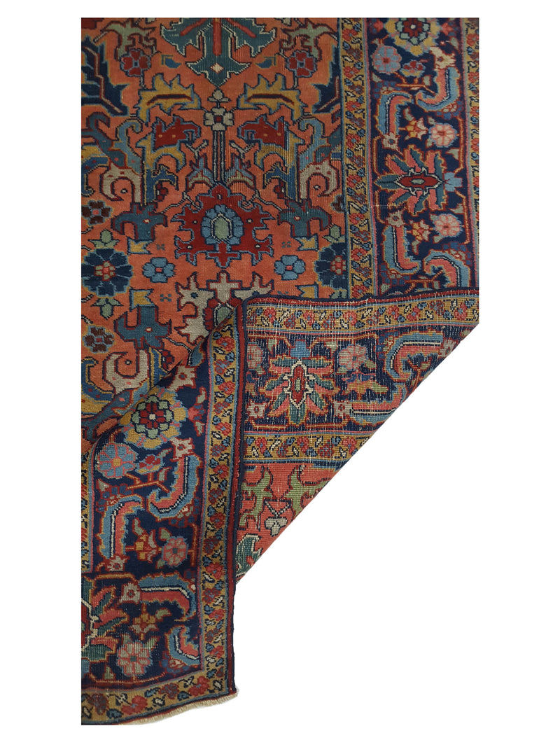 Fasa Antique Heriz 2837 Orange Indigo Traditional Antique Rug