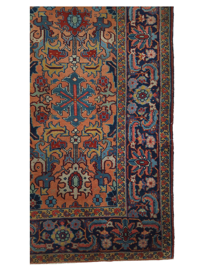 Fasa Antique Heriz 2837 Orange Indigo Traditional Antique Rug
