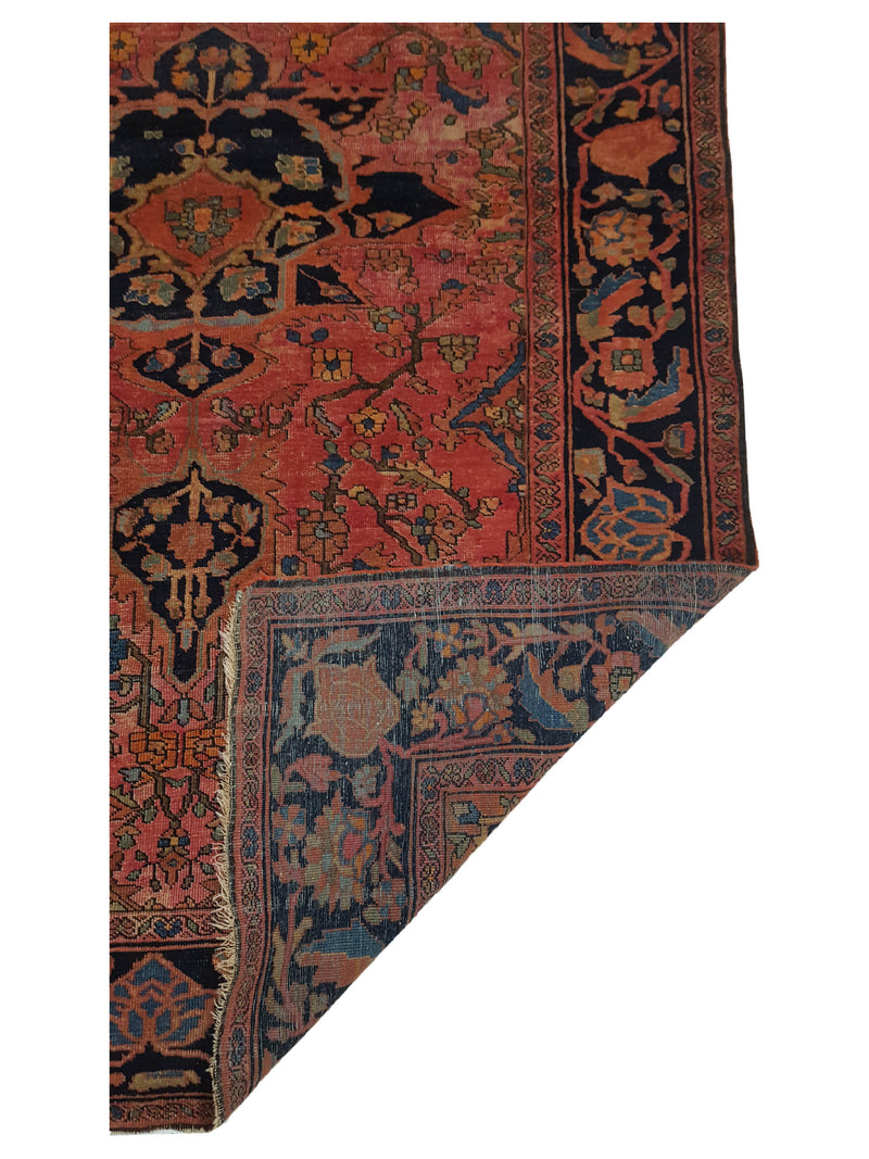 Fasa Antique Farahan 2881 Pink Rust Indigo Traditional Antique Rug