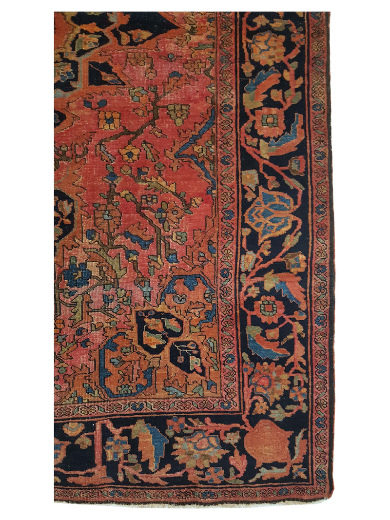 Fasa Antique Farahan 2881 Pink Rust Indigo Traditional Antique Rug