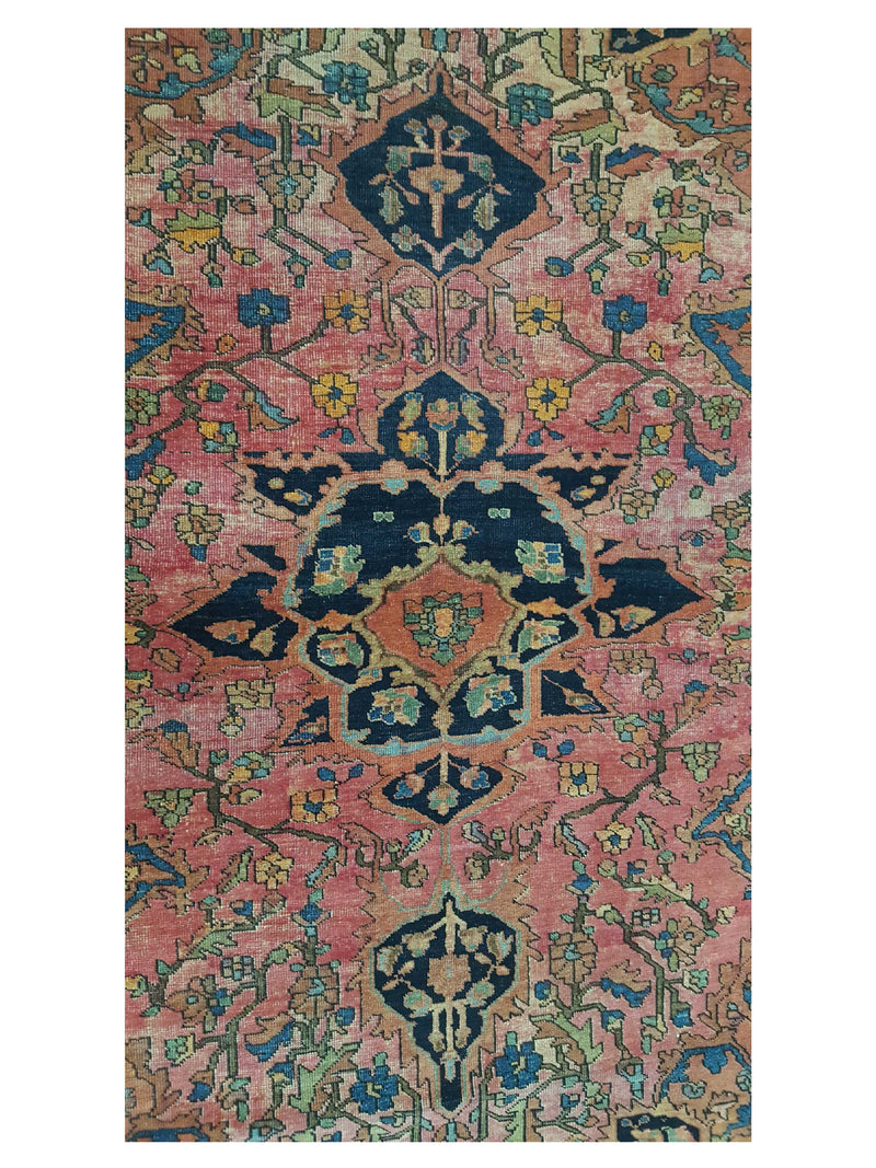 Fasa Antique Farahan 2881 Pink Rust Indigo Traditional Antique Rug