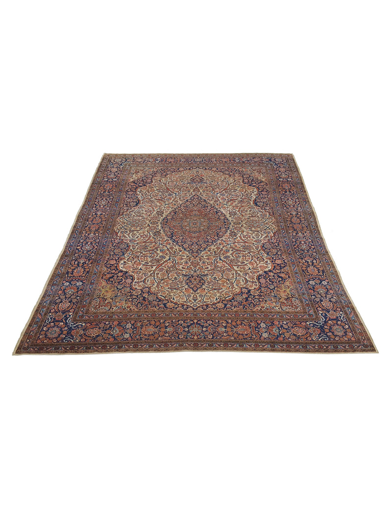 Fasa Antique Kashan 3082 Ivory Indigo Traditional Antique Rug