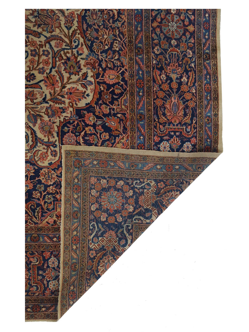 Fasa Antique Kashan 3082 Ivory Indigo Traditional Antique Rug
