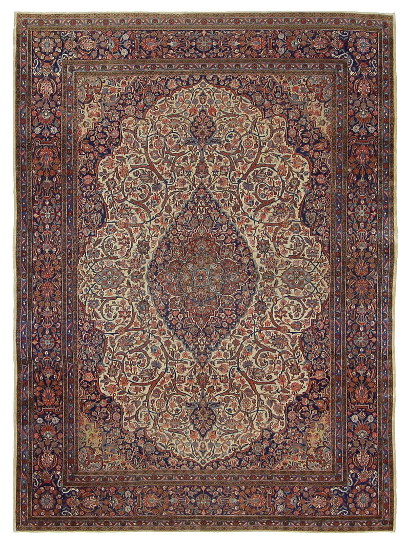 Fasa Antique Kashan  Ivory Indigo Traditional