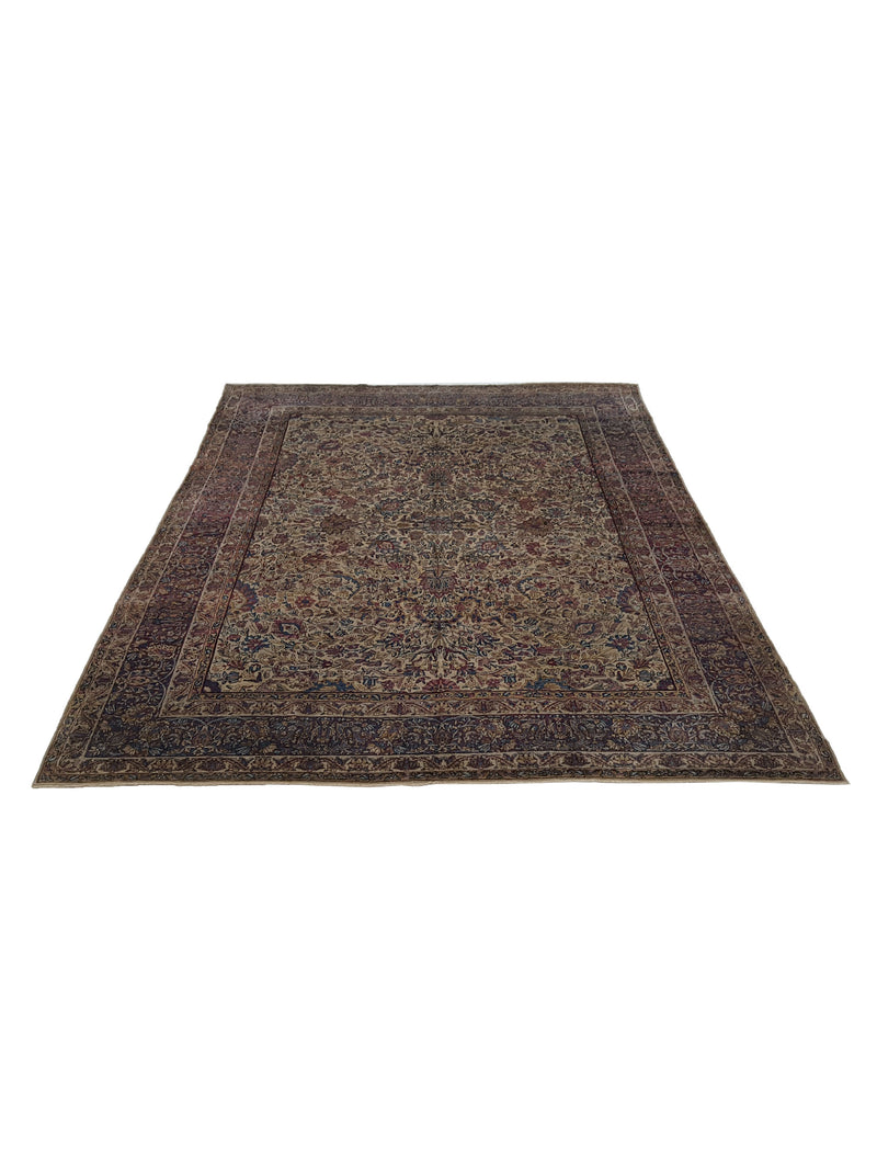 Fasa Antique Raver Kerman 3120 Gold Brown Traditional Antique Rug