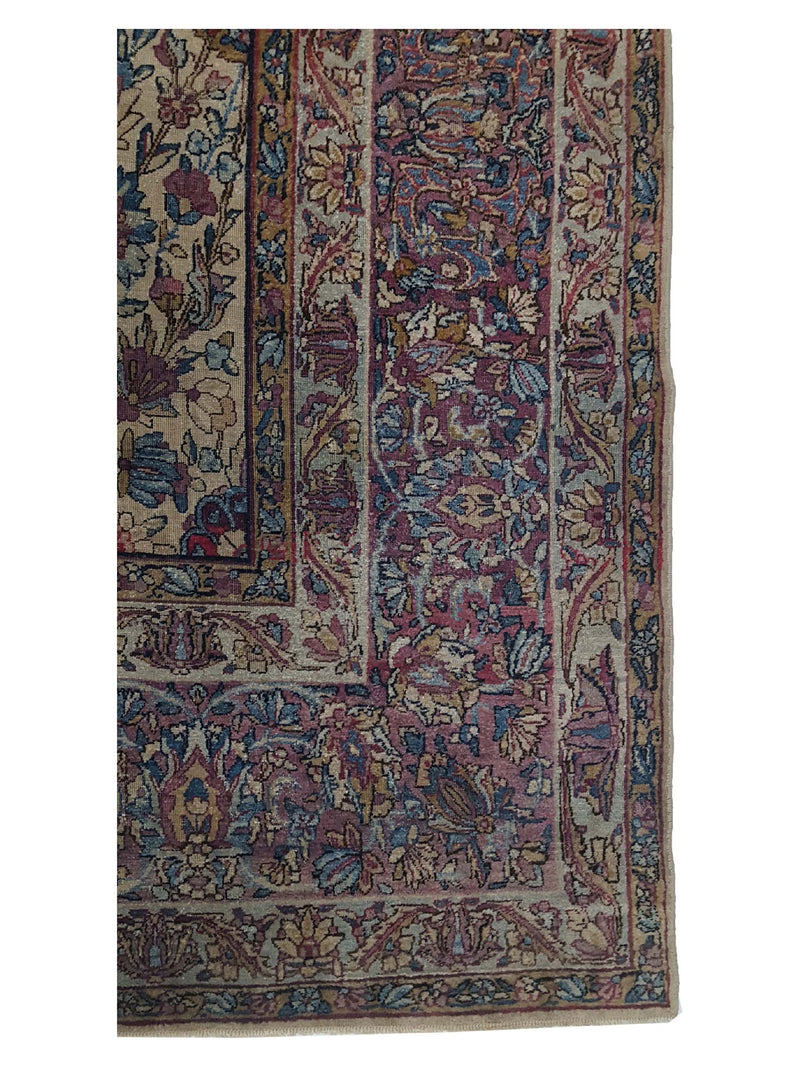 Fasa Antique Raver Kerman 3120 Gold Brown Traditional Antique Rug