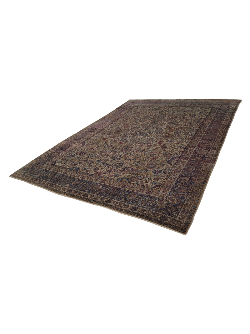 Fasa Antique Raver Kerman 3120 Gold Brown Traditional Antique Rug