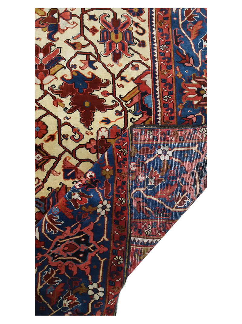 Fasa Antique Heriz 3232 Ivory Blue Traditional Antique Rug