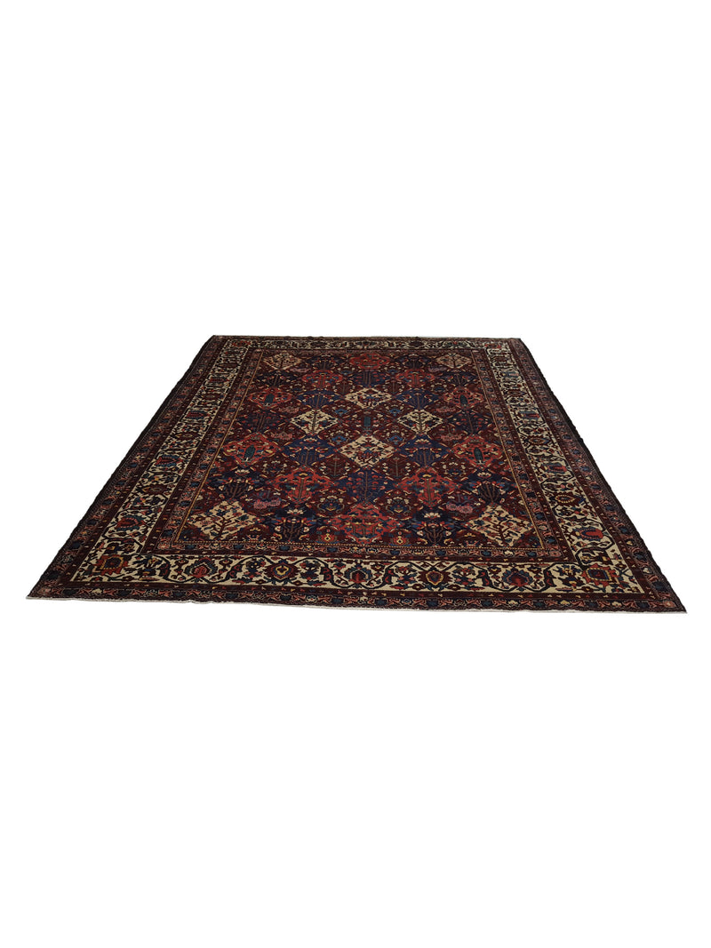 Fasa Antique Bakhtiyari 3297 Burgundy Ivory Traditional Antique Rug