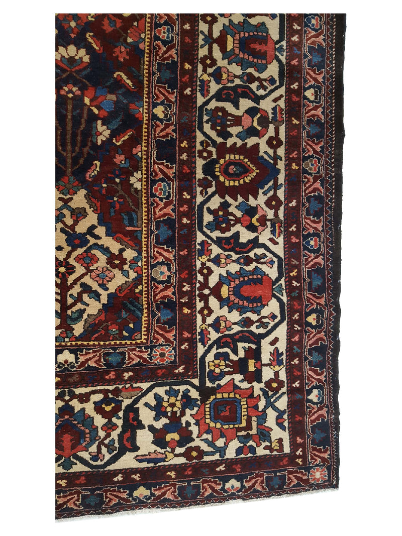 Fasa Antique Bakhtiyari 3297 Burgundy Ivory Traditional Antique Rug