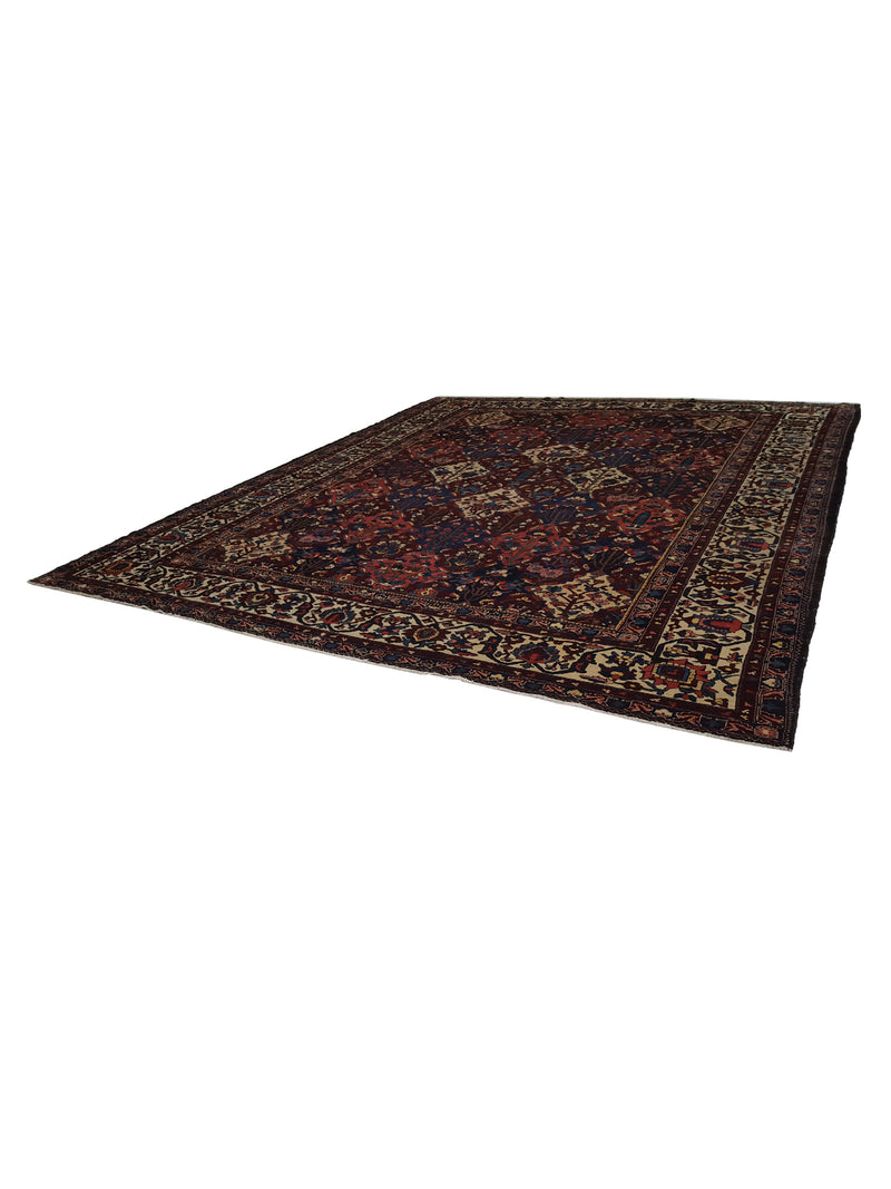 Fasa Antique Bakhtiyari 3297 Burgundy Ivory Traditional Antique Rug