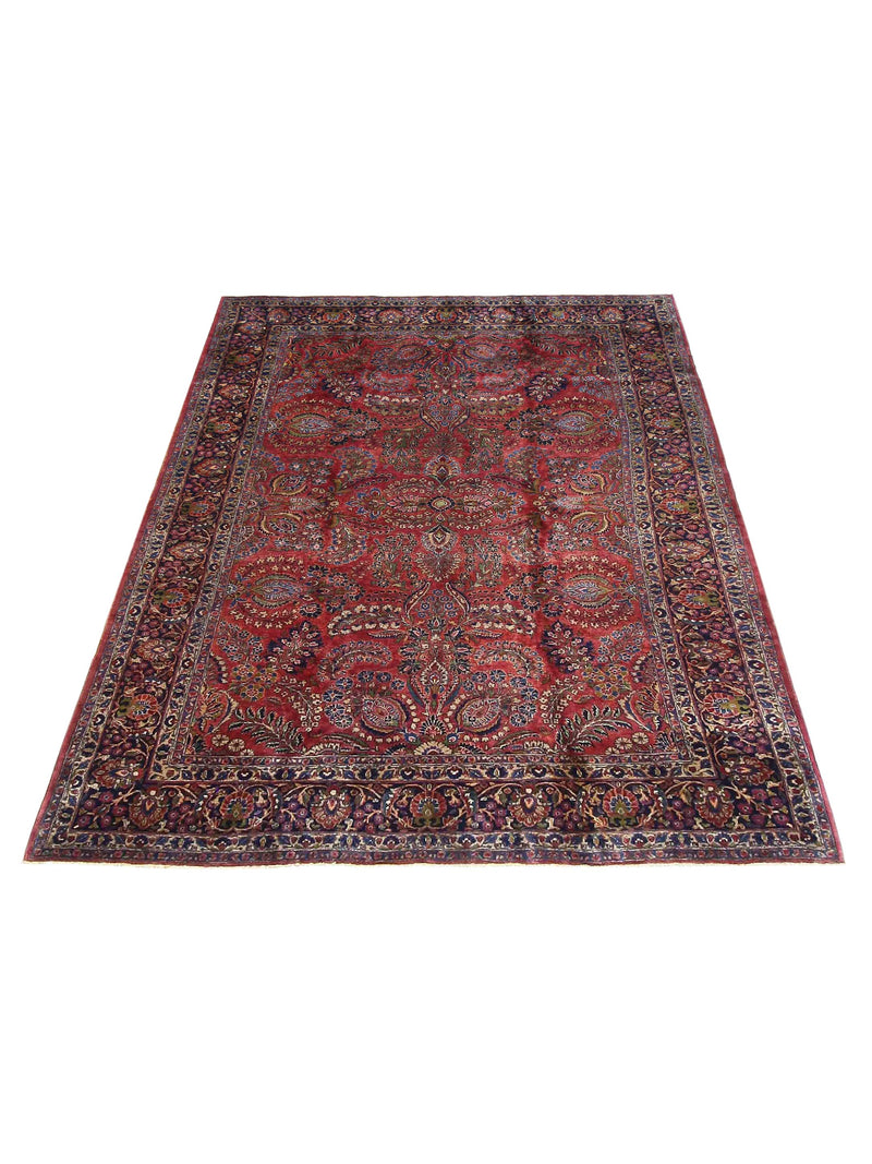 Fasa Antique Sarouk 3448 Burgundy Navy Traditional Antique Rug