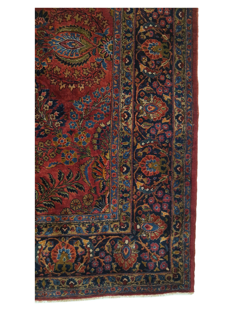 Fasa Antique Sarouk 3448 Burgundy Navy Traditional Antique Rug