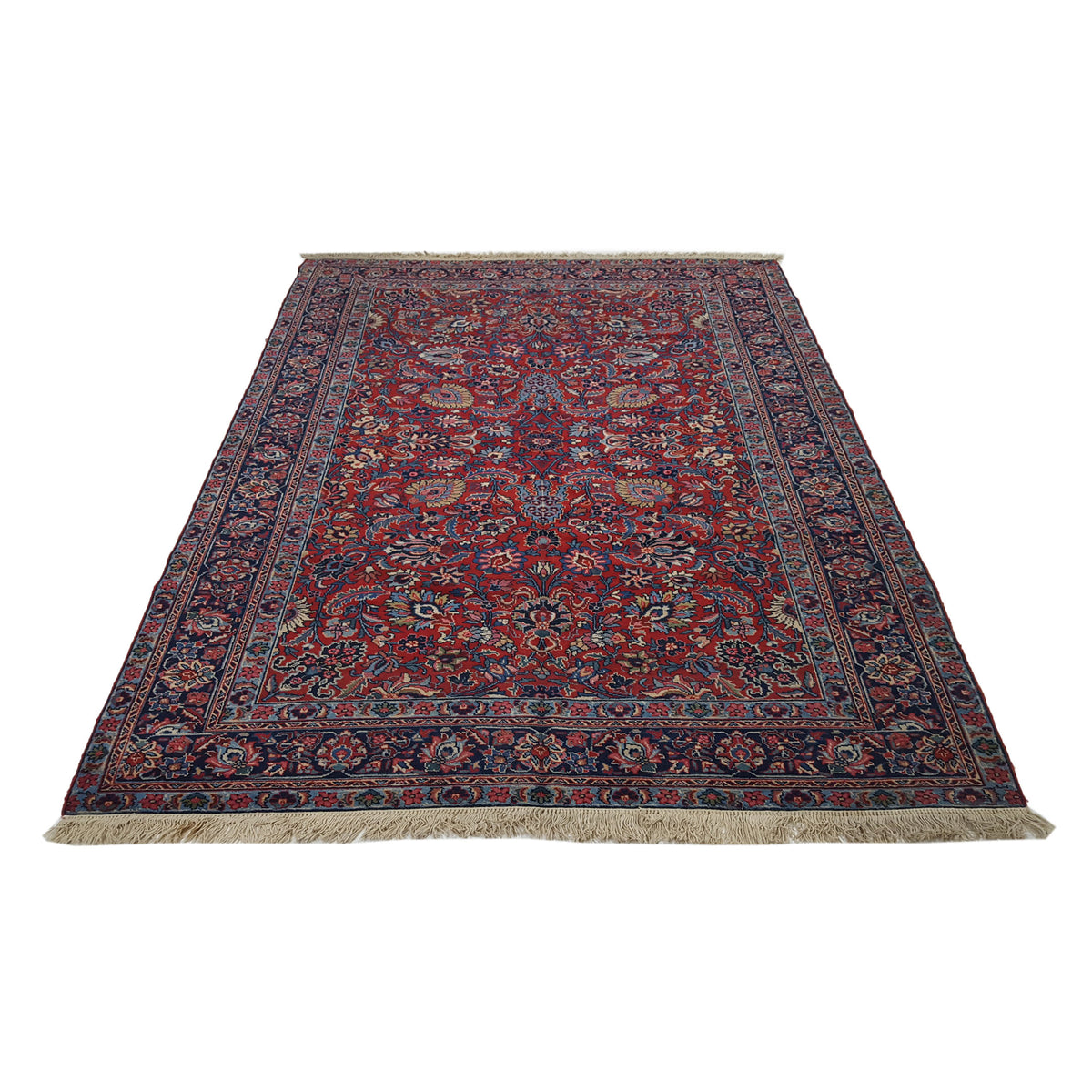 Fasa Antique Tabriz 3548 Burgundy Indigo Traditional Antique Rug