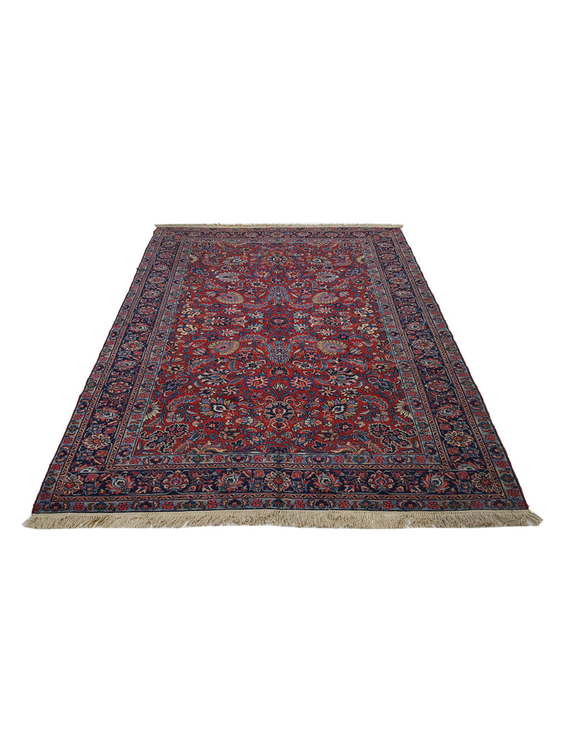 Fasa Antique Tabriz 3548 Burgundy Indigo Traditional Antique Rug