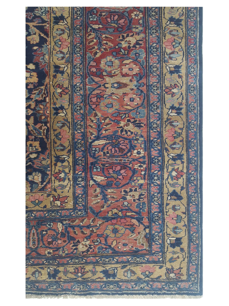 Fasa Antique Mashad 3623 Indigo Burgundy Traditional Antique Rug