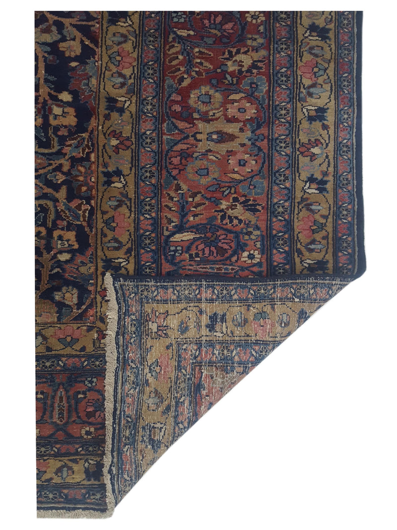 Fasa Antique Mashad 3623 Indigo Burgundy Traditional Antique Rug
