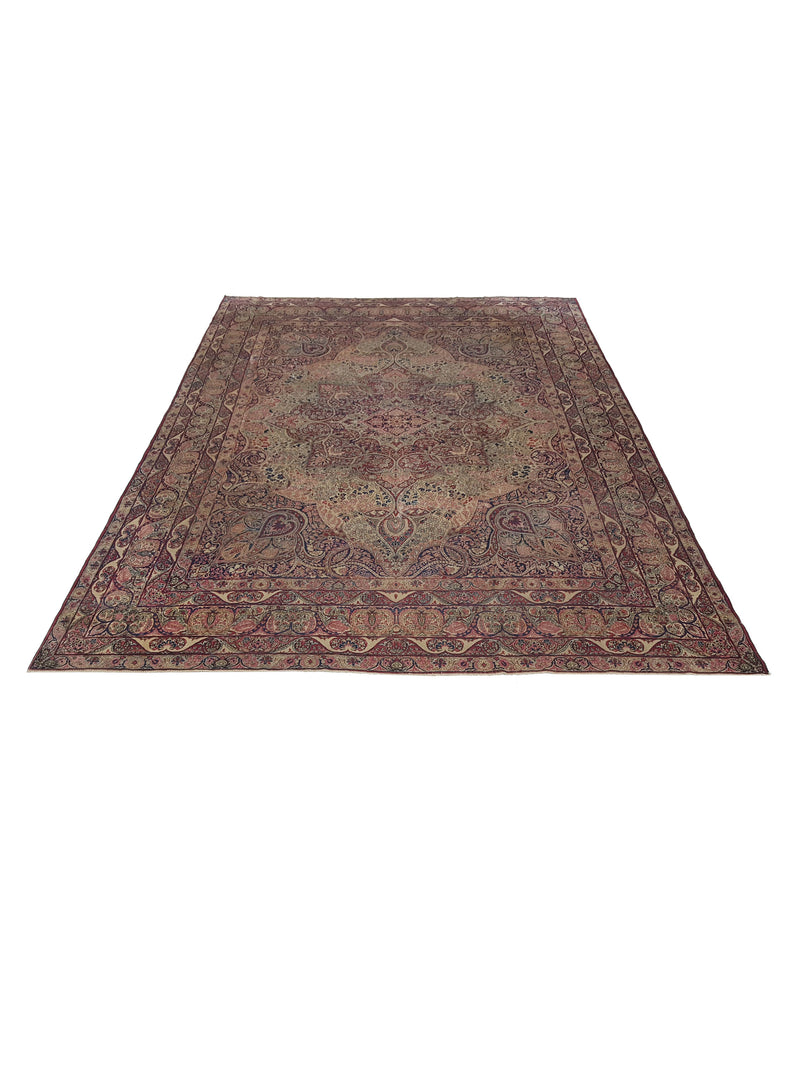 Fasa Antique Raver Kerman 3714 Coral Multi Traditional Antique Rug