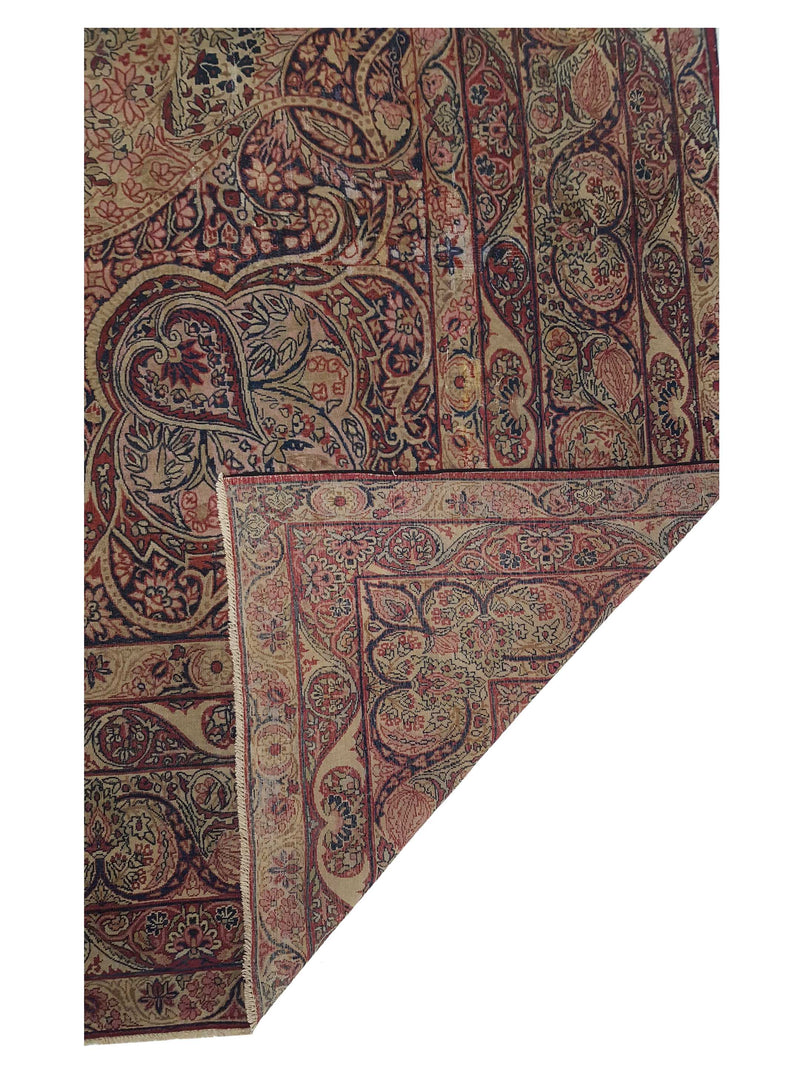 Fasa Antique Raver Kerman 3714 Coral Multi Traditional Antique Rug