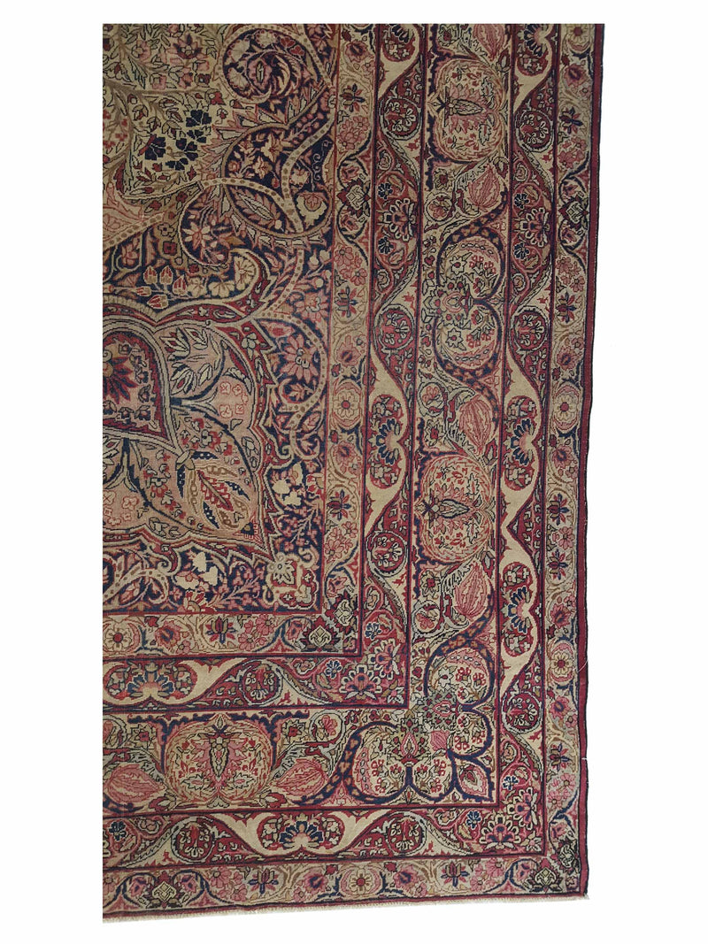 Fasa Antique Raver Kerman 3714 Coral Multi Traditional Antique Rug