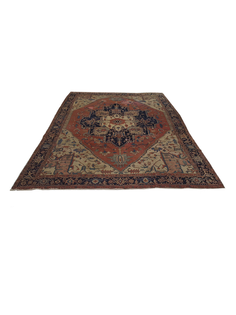 Fasa Antique Serapi 3937 Coral Indigo Traditional Antique Rug