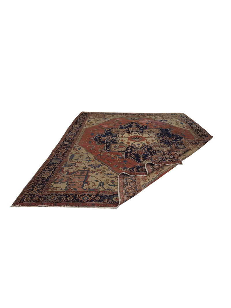 Fasa Antique Serapi 3937 Coral Indigo Traditional Antique Rug