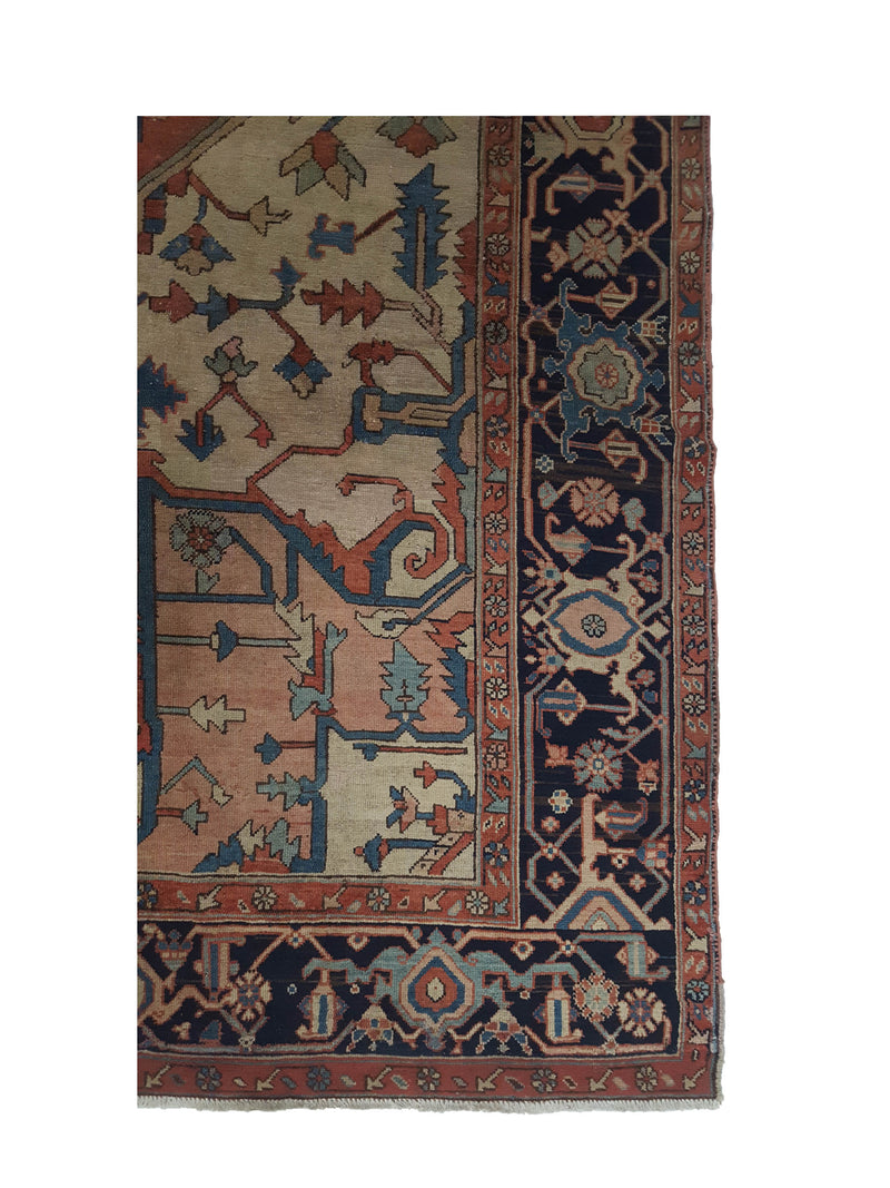 Fasa Antique Serapi 3937 Coral Indigo Traditional Antique Rug