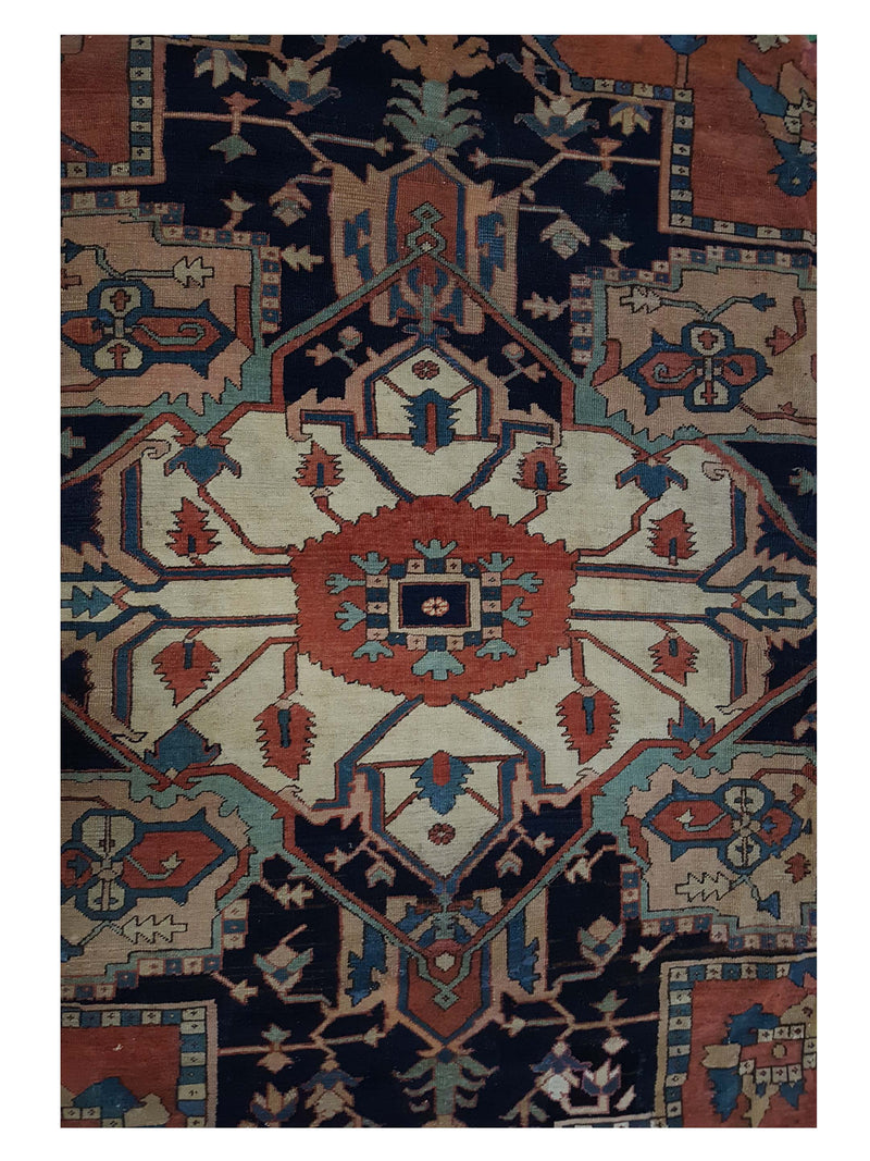 Fasa Antique Serapi 3937 Coral Indigo Traditional Antique Rug