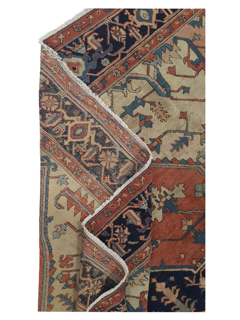 Fasa Antique Serapi 3937 Coral Indigo Traditional Antique Rug