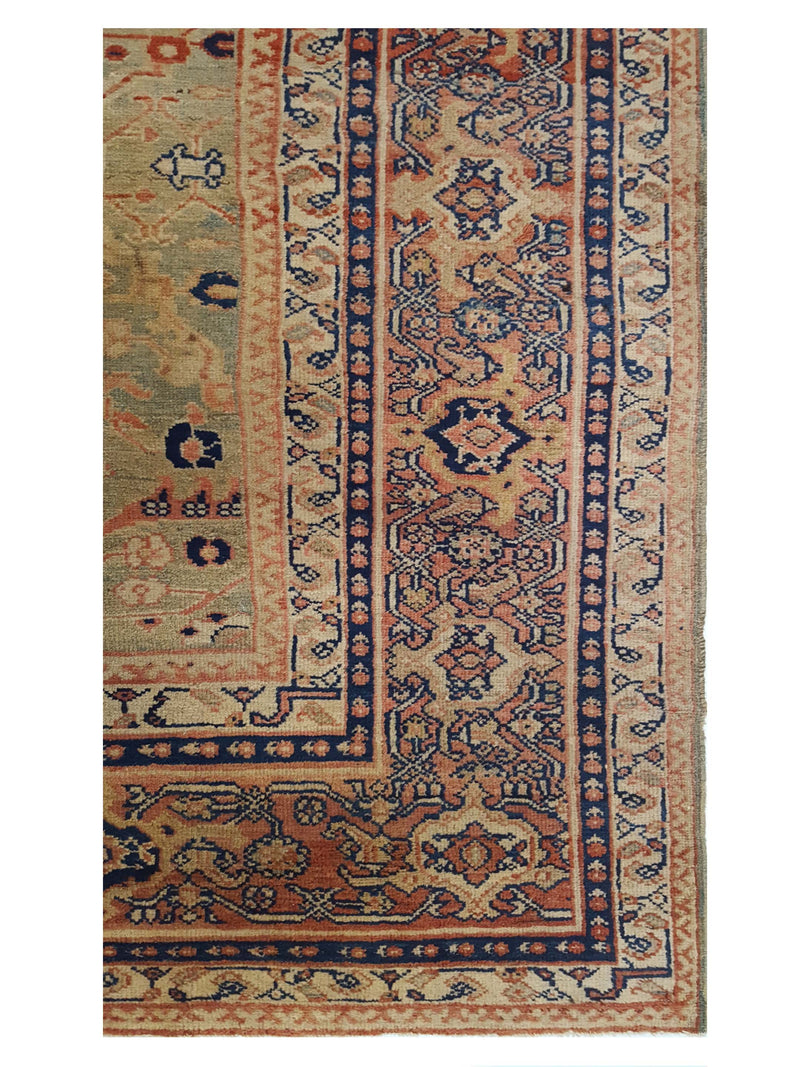 Fasa Antique Sultanabad 4018 Green Rust Traditional Antique Rug