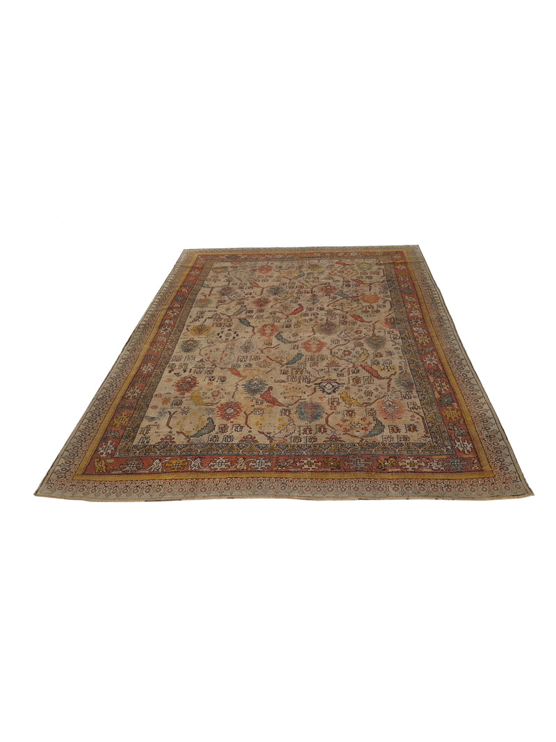 Fasa Antique Ushak 4019 Ivory Multi Traditional Antique Rug