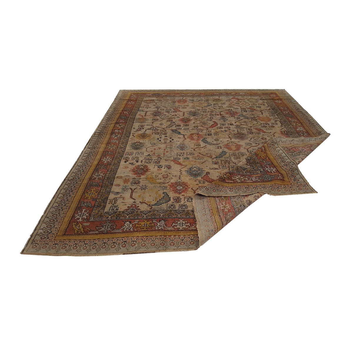 Fasa Antique Ushak 4019 Ivory Multi Traditional Antique Rug