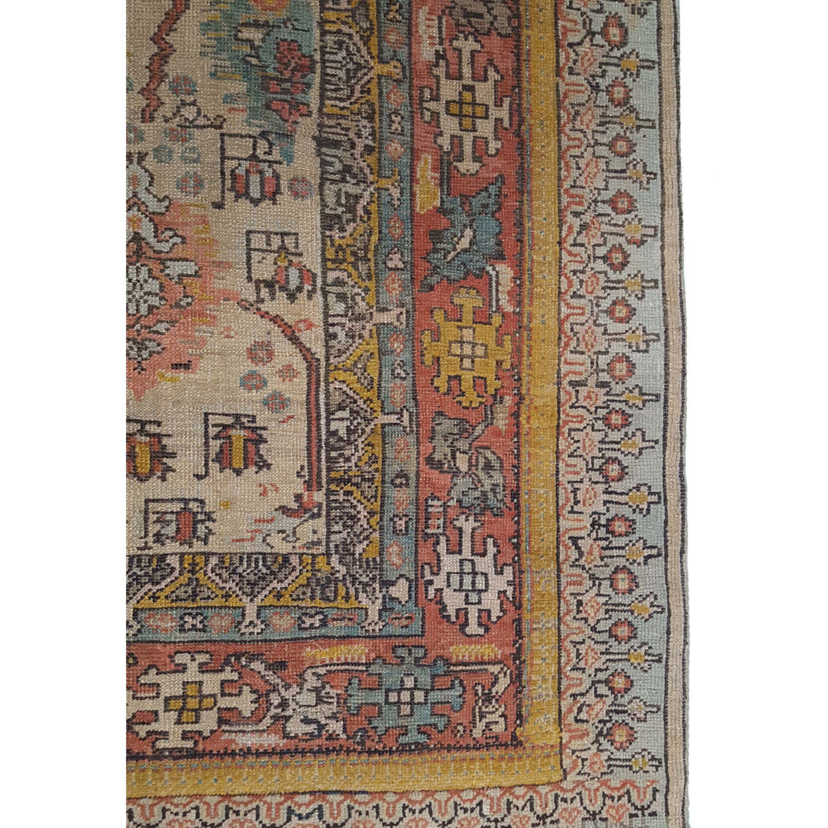 Fasa Antique Ushak 4019 Ivory Multi Traditional Antique Rug