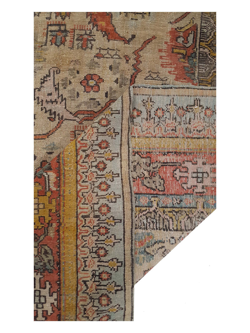 Fasa Antique Ushak 4019 Ivory Multi Traditional Antique Rug
