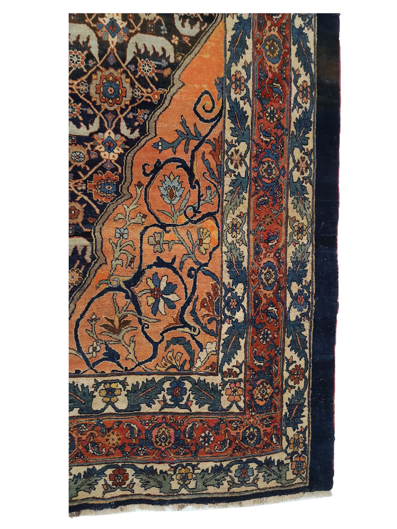 Fasa Antique Bijar 4020 Indigo Ivory Traditional Antique Rug
