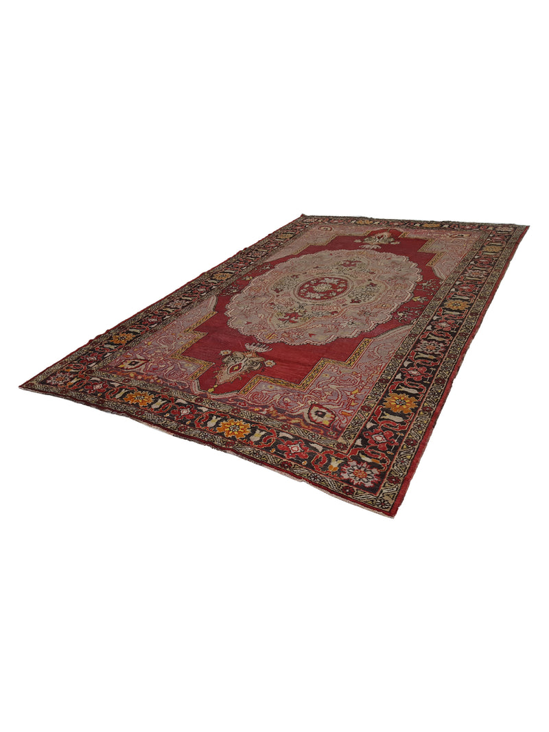 Fasa Antique Ushak 4035 Burgundy Black Traditional Antique Rug