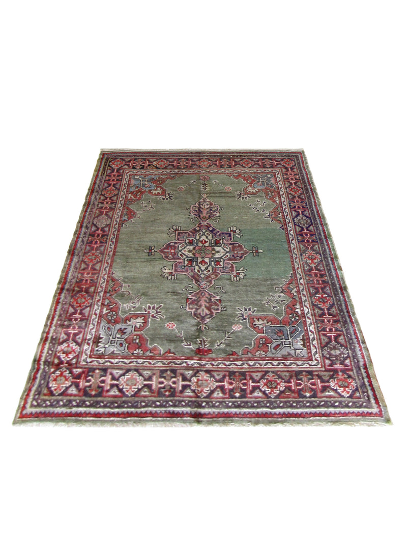 Fasa Antique Ushak 4103 Green Rust Traditional Antique Rug
