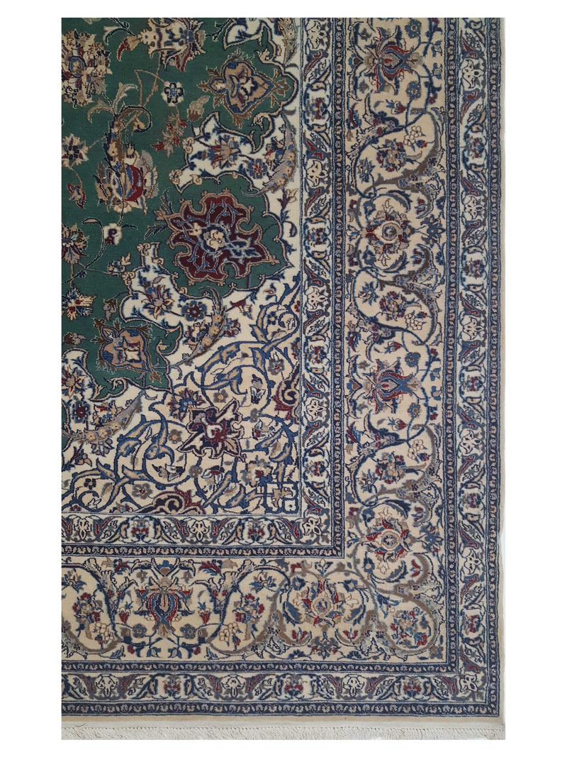 Pacific Naeen Habiban 4142 Green Ivory Traditional Hand Knotted Rug