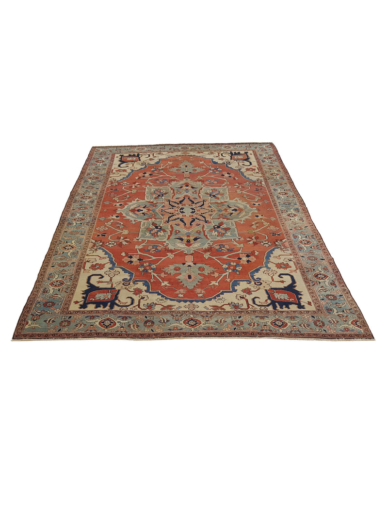 Fasa Antique Serapi 4252 Coral Green Traditional Antique Rug