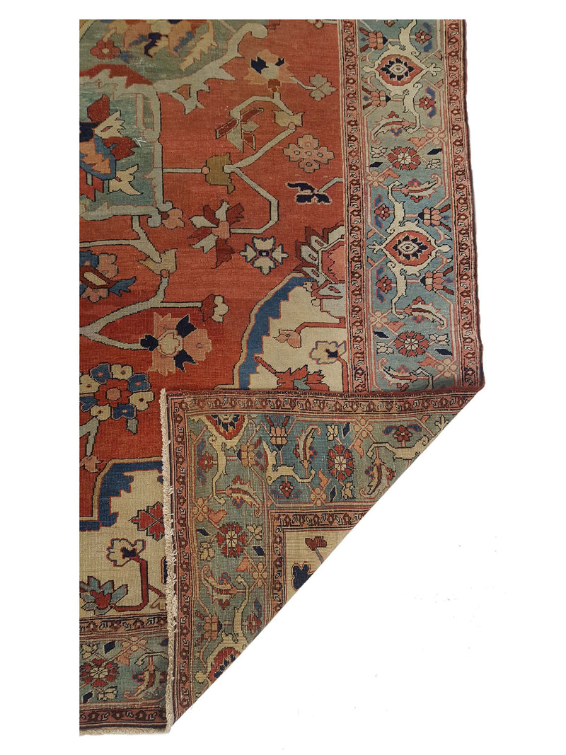 Fasa Antique Serapi 4252 Coral Green Traditional Antique Rug