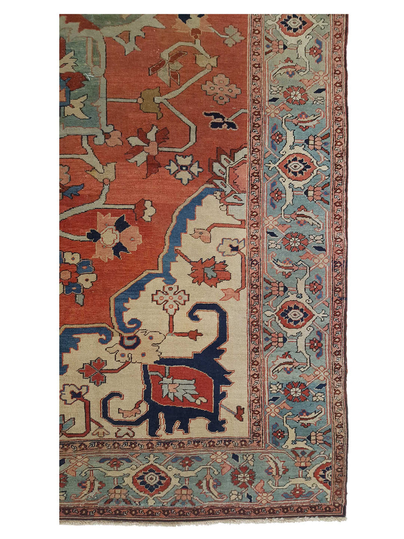 Fasa Antique Serapi 4252 Coral Green Traditional Antique Rug