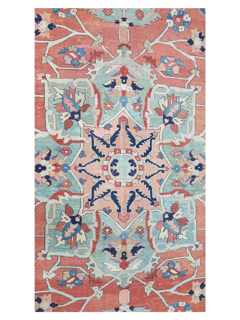 Fasa Antique Serapi 4252 Coral Green Traditional Antique Rug