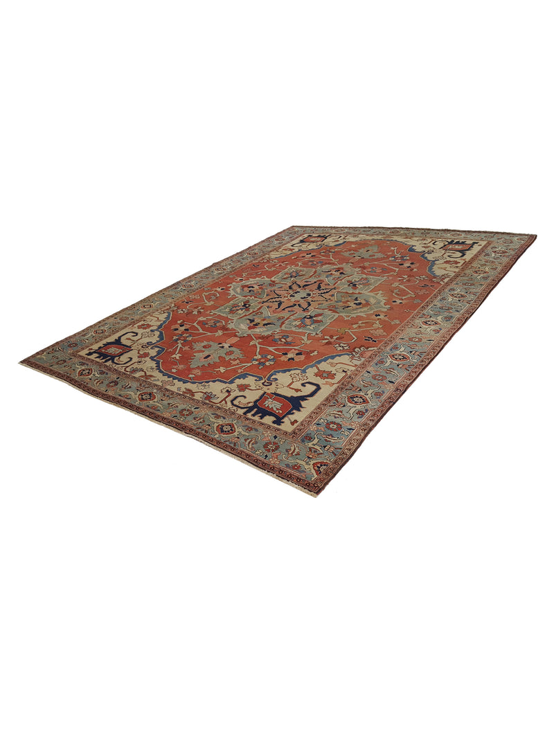 Fasa Antique Serapi 4252 Coral Green Traditional Antique Rug