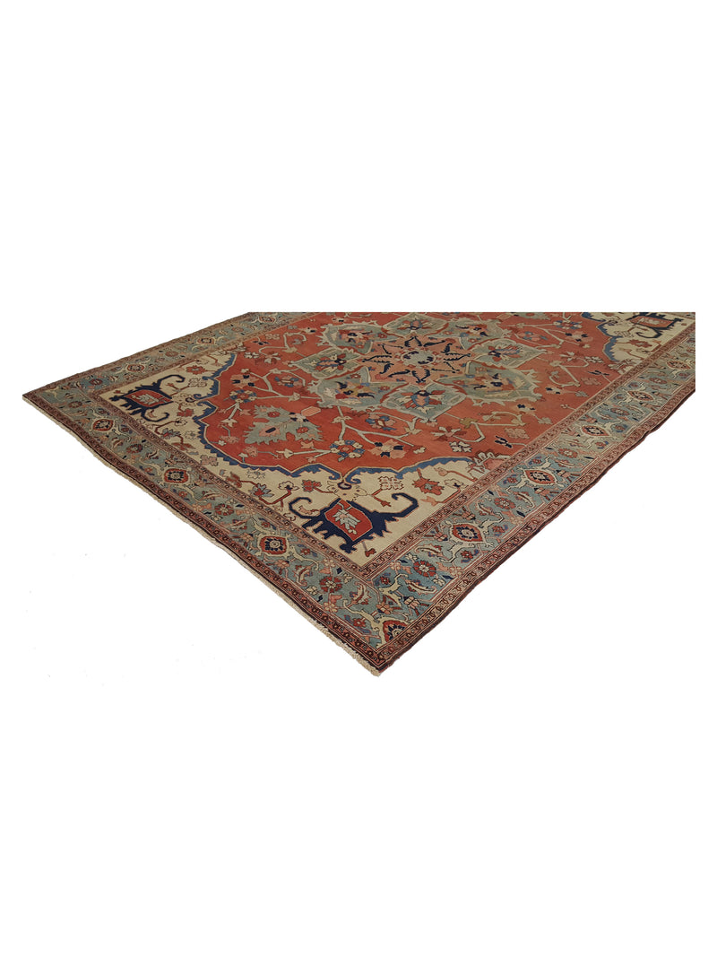 Fasa Antique Serapi 4252 Coral Green Traditional Antique Rug