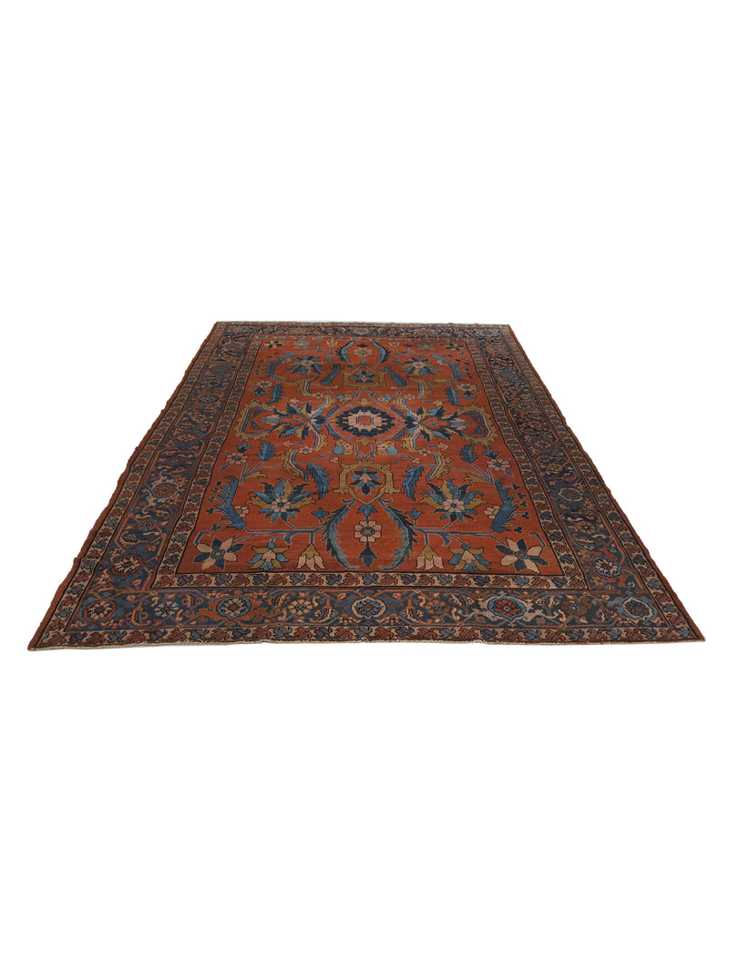 Fasa Antique Bakhsheyesh 4254 Brick Indigo Traditional Antique Rug